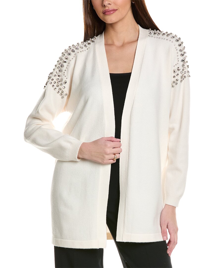 Anne Klein womens Embellished Cardigan, s, White